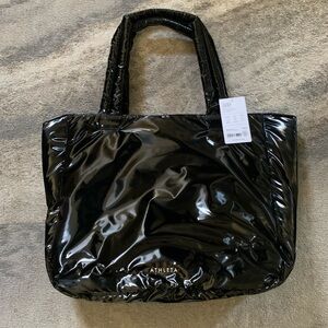 Athleta Black Patent Leather Large Tote Bag NWT